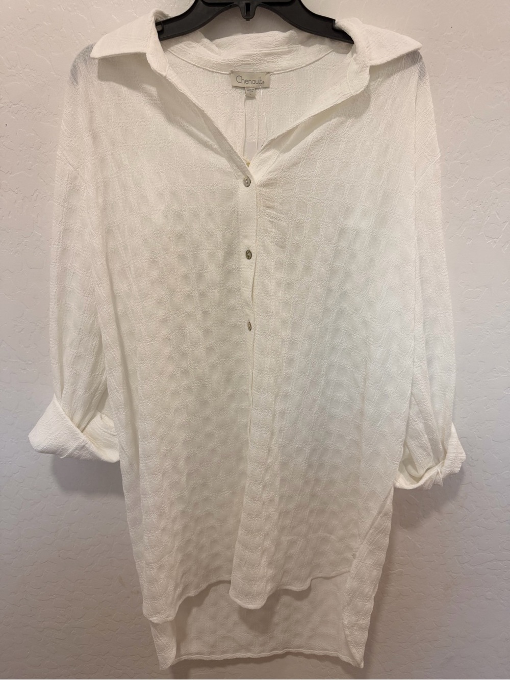 NWT White Textured Button-Front Women's blouse collared knit tunic women’s large